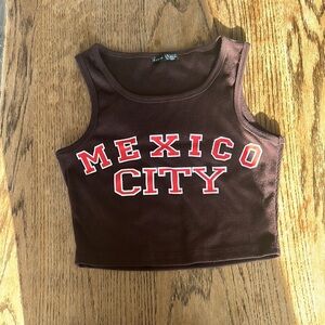 SHEIN Brown Crop Top with Red Lettering